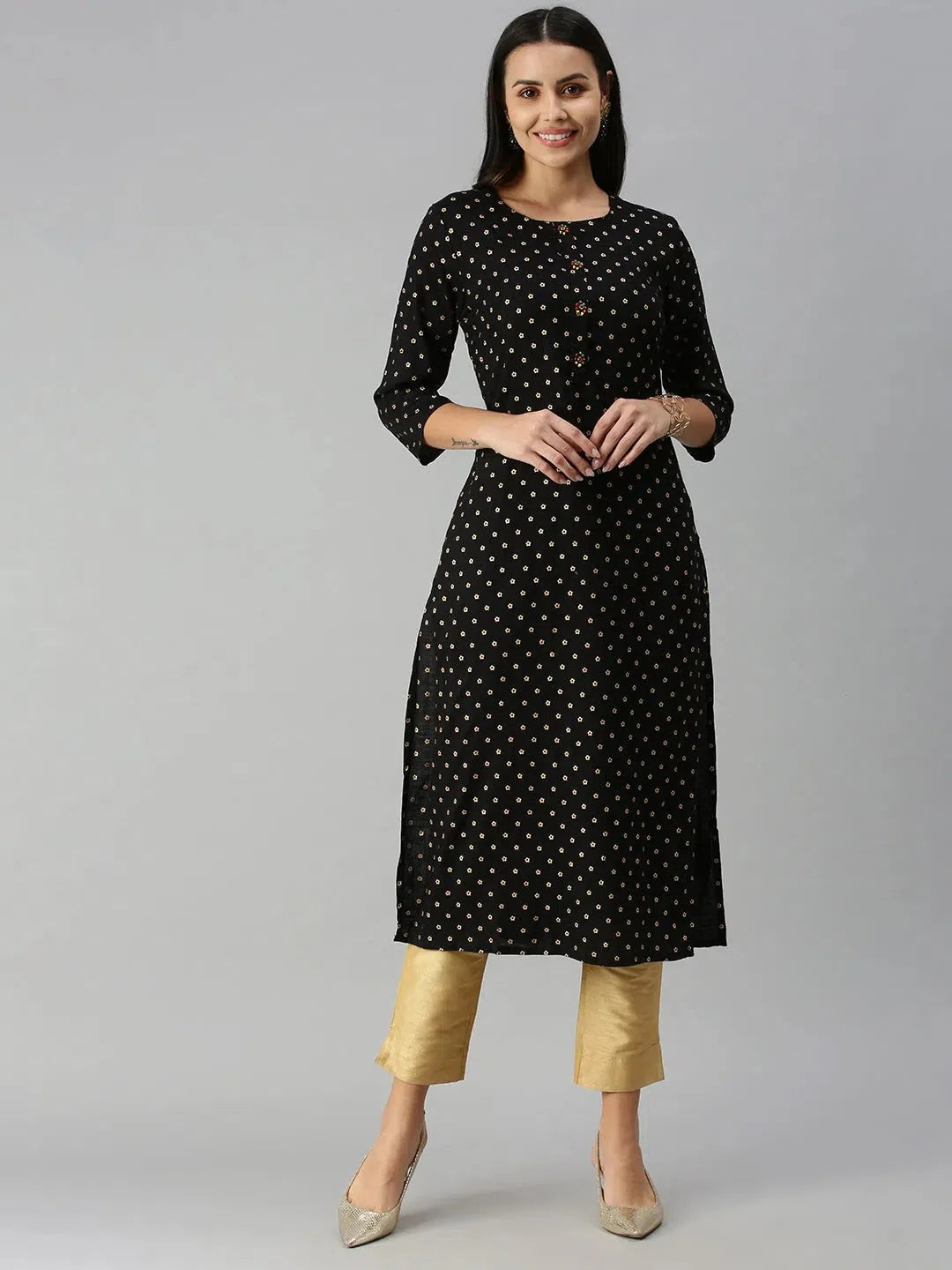 Black Floral Cotton Kurta: Stylish Indian Kurta for Women