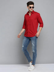 Men Red Solid Casual Shirt-KNOXPLAIN-4492-Red