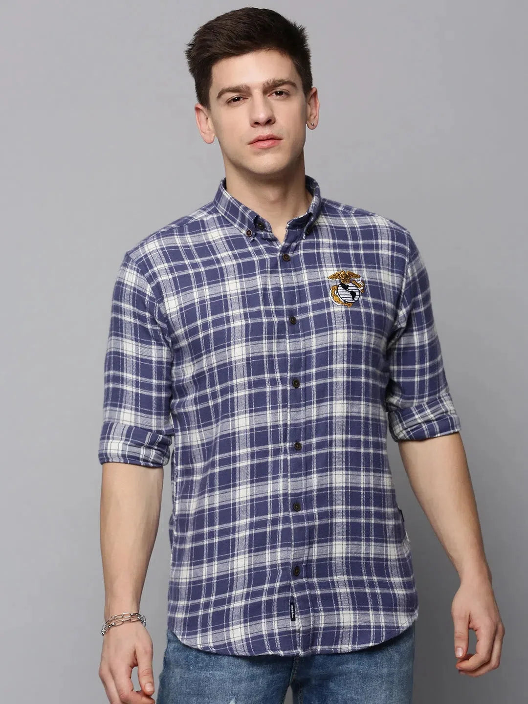 Men's Blue Checked Cotton Shirt | Stylish Casual Wear