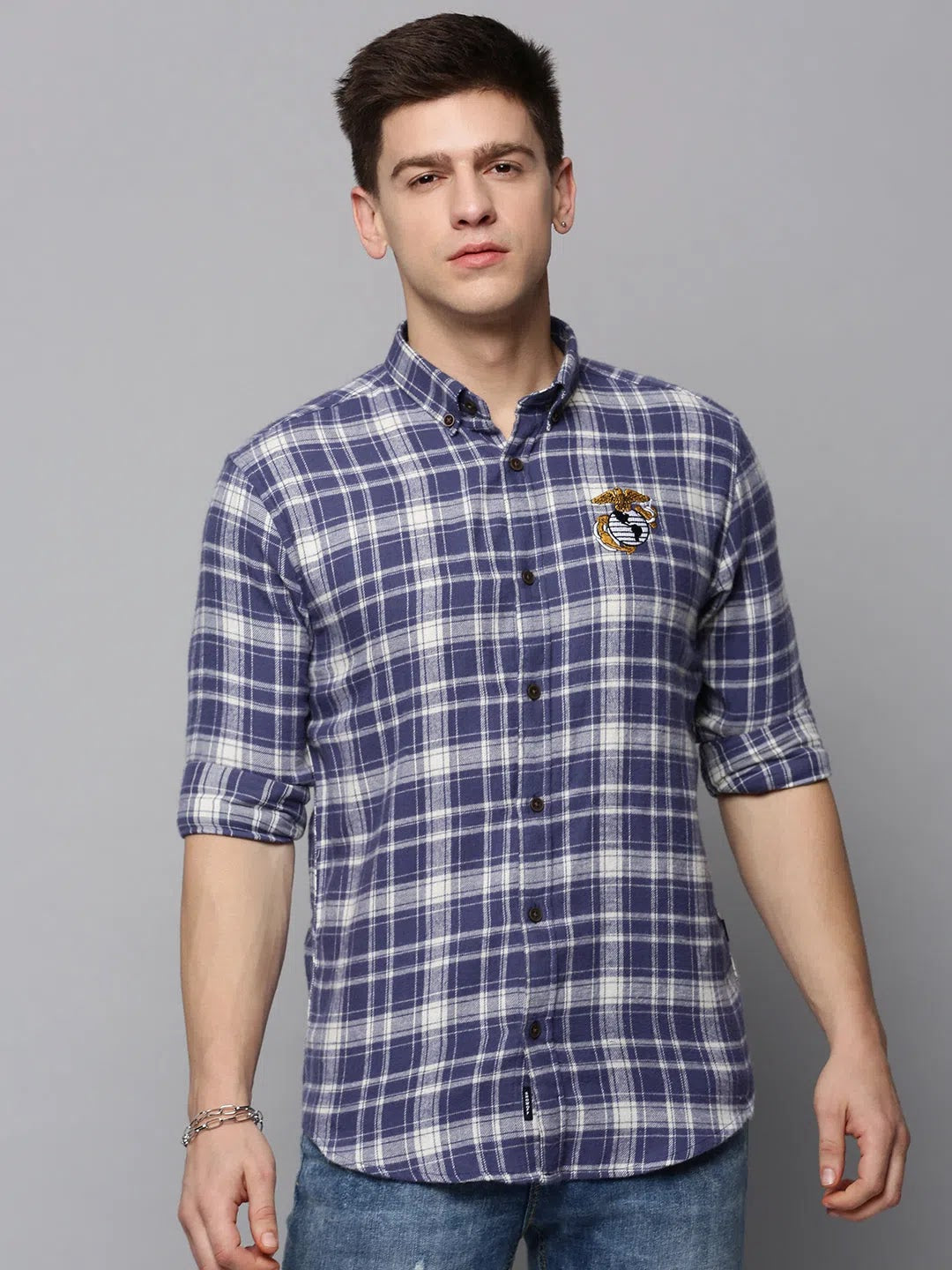 Men's Blue Checked Cotton Shirt | Stylish Casual Wear