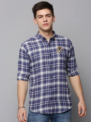 Men Blue Checked Casual Shirt-COLLINSCHECKS-4041-Blue