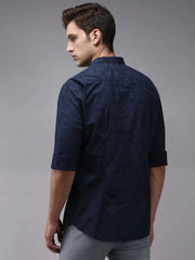 Men Blue Printed Casual Shirt-OMANPRINT-1590-Navyblue