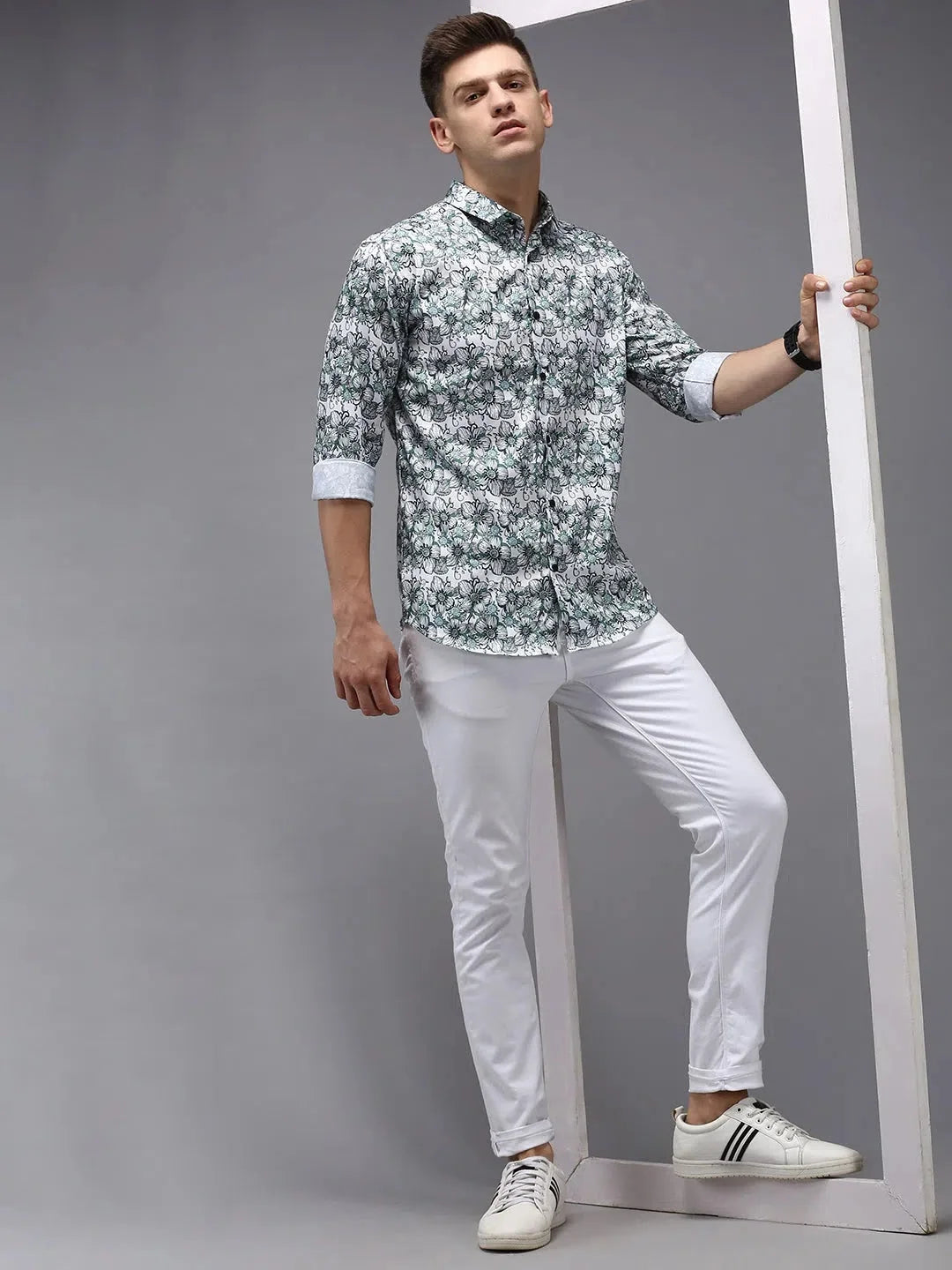 White Printed Cotton Shirt for Men | Casual Style