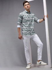 Men White Printed Casual Shirt-KELVENPRINT-1400-White