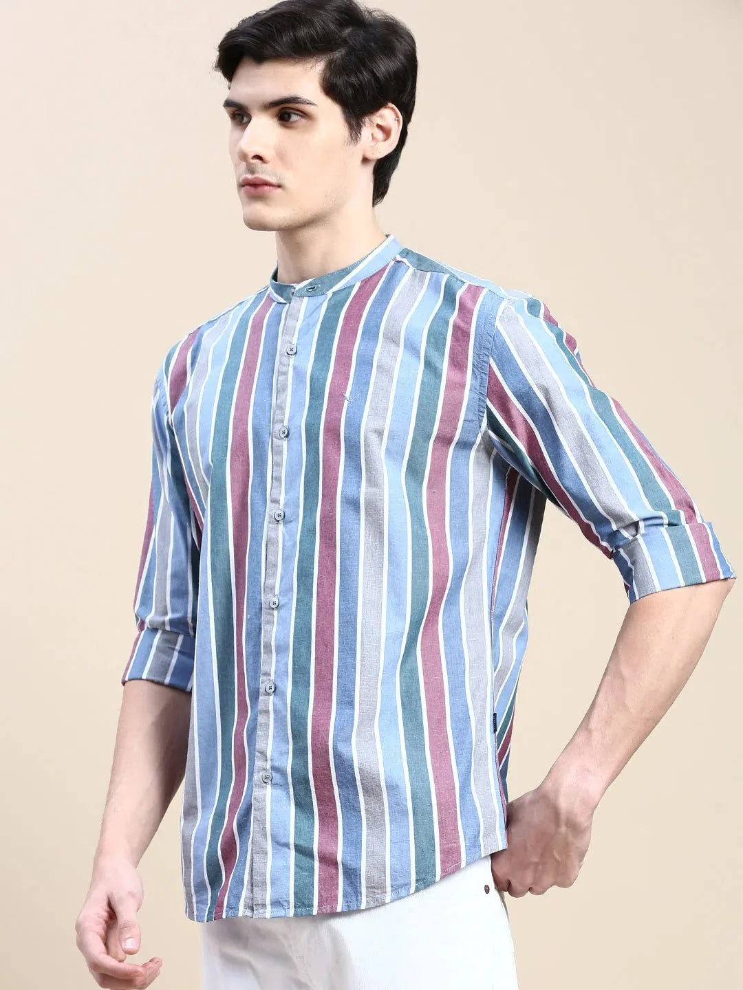 DesiQlo Men's Blue Striped Cotton Shirt | Casual Style