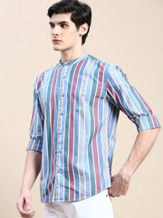 Men Blue Striped Casual Shirt-LAVINIA-1455-Blue