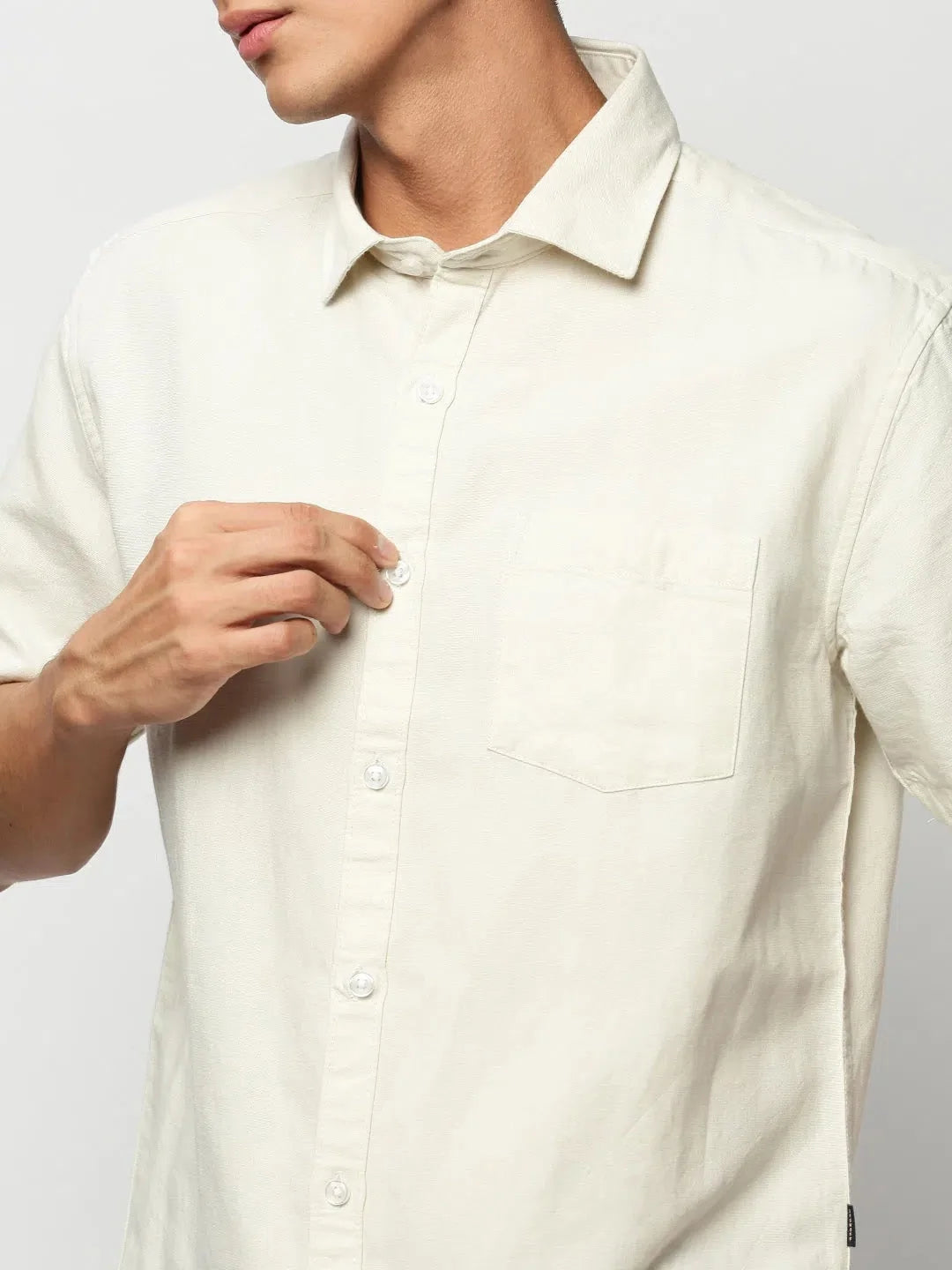 Cream Solid Cotton Mens Shirt | Casual Style