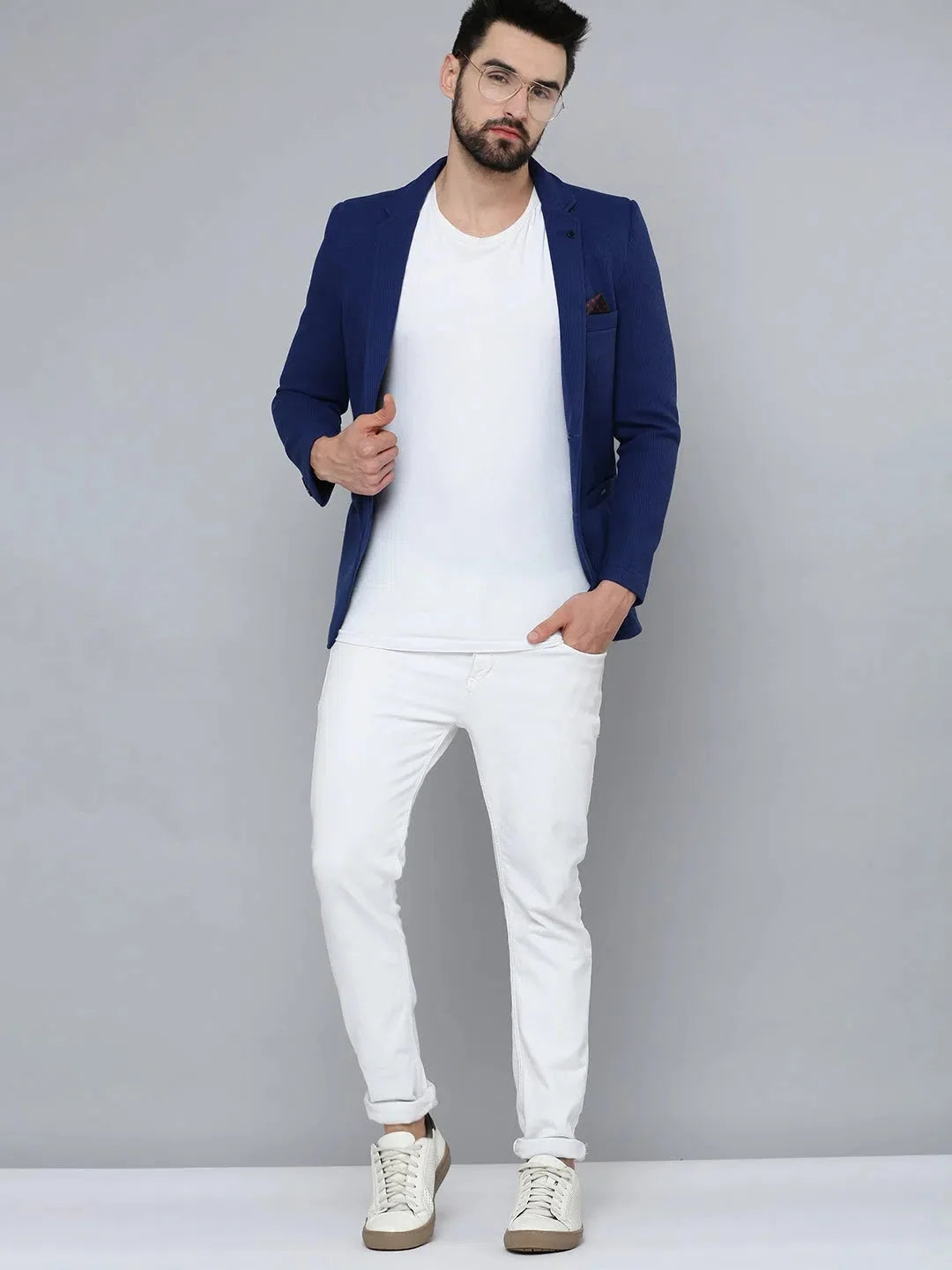 Men's Blue Solid Blazer - Stylish Men's Ethnic Wear