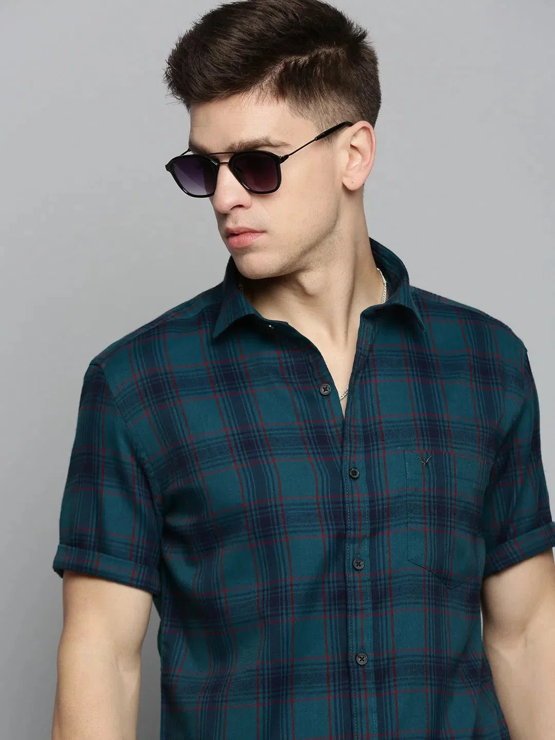 Men's Blue Checkered Shirt - Cotton Mens Shirt from DesiQlo