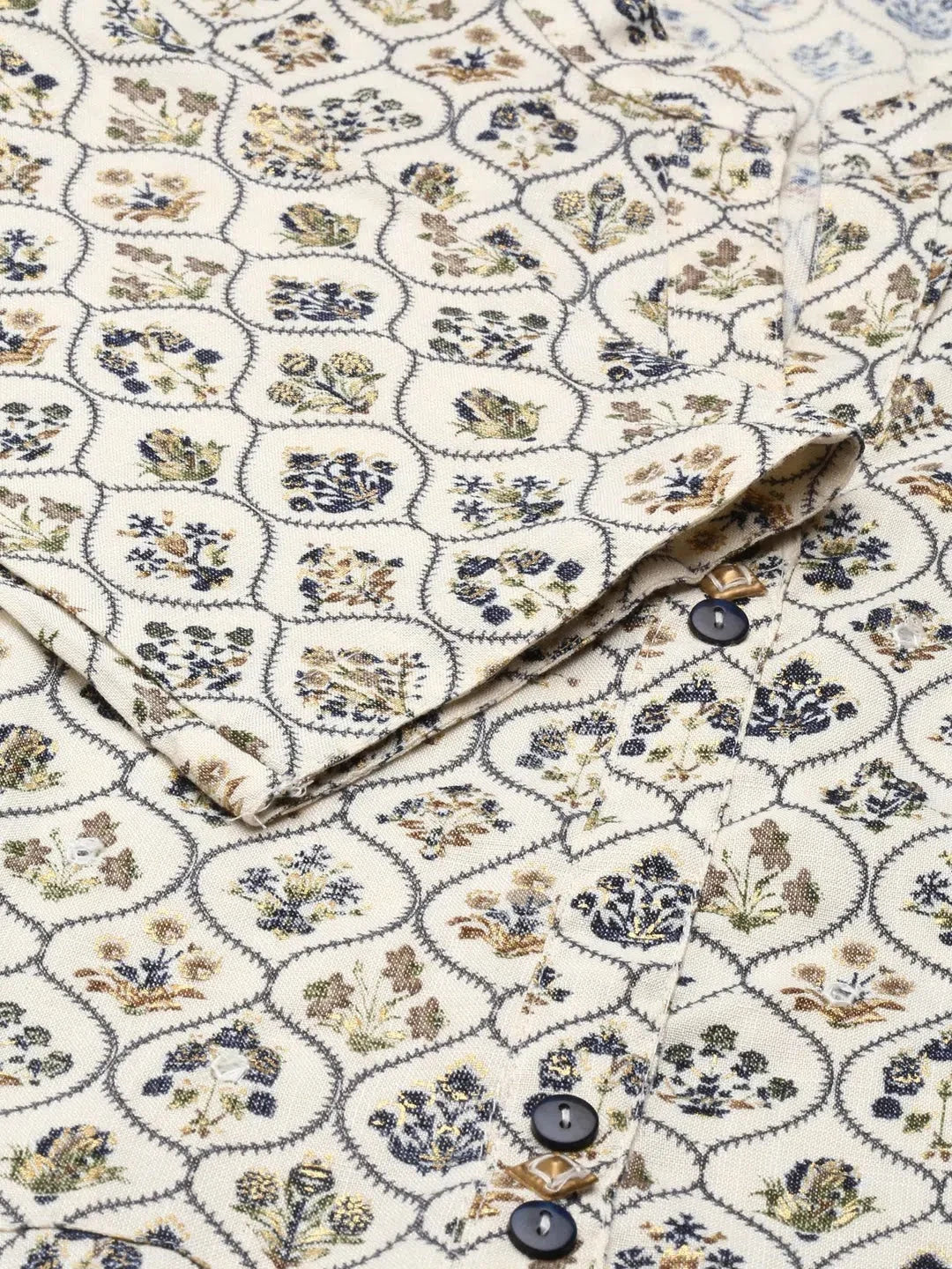 Cream Printed Anarkali Kurti | Women's Polyester Anarkali Gown