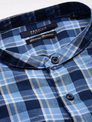 Men Blue Checked Casual Shirt-LAVINIA-1104-Blue