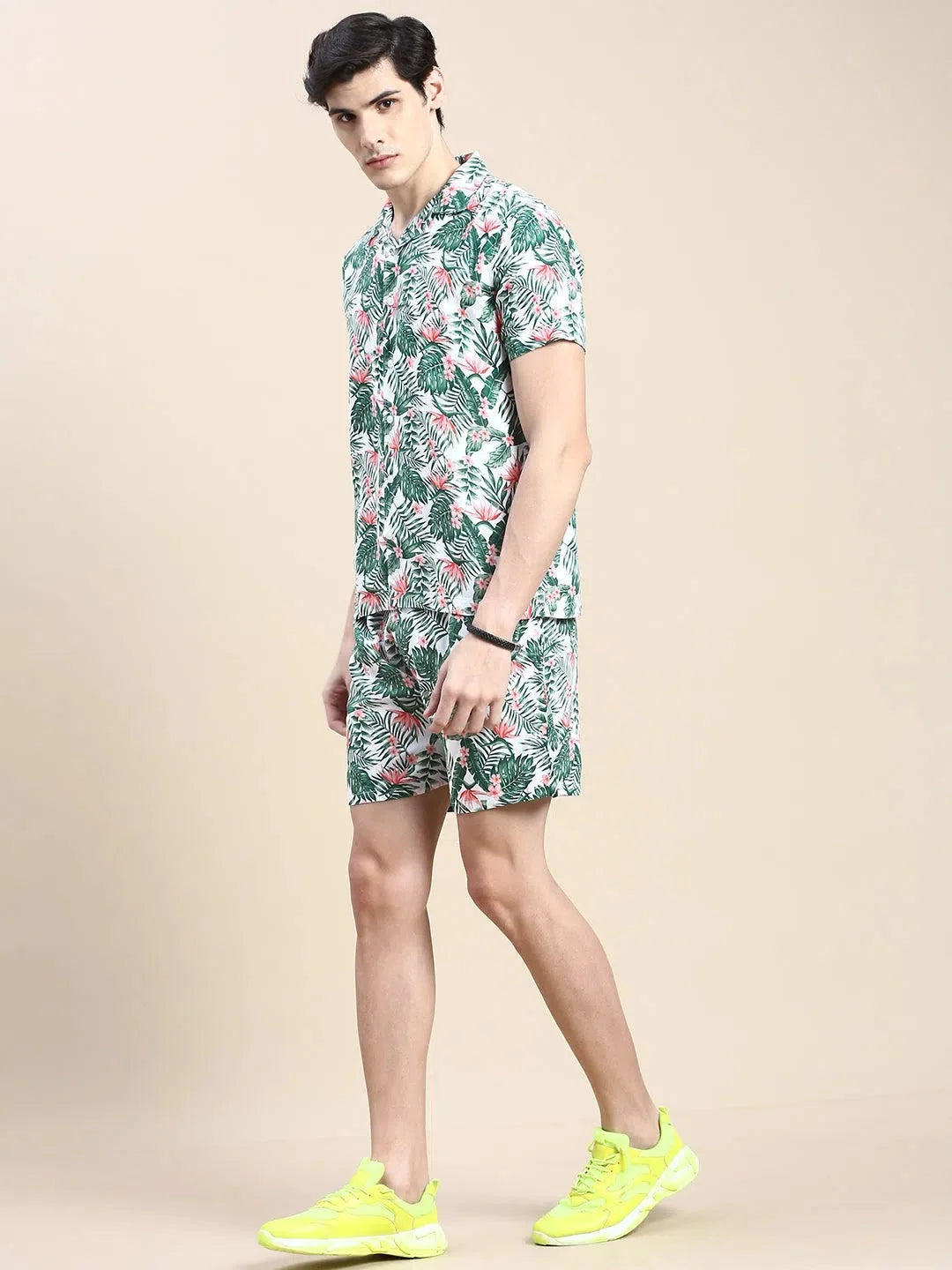 Men's Green Printed Casual Co ord Sets | Cotton Two Piece Sets