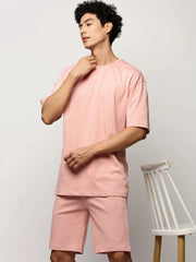Men Peach Solid Casual Co ords-EX-699-Peach