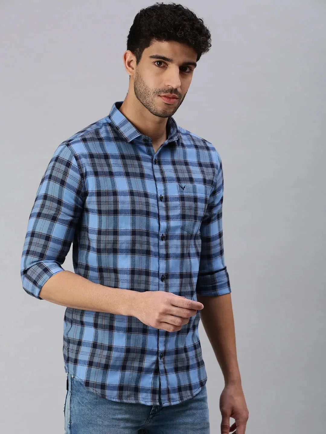 Trending Blue Checked Mens Shirt | Casual Cotton Shirt by DesiQlo
