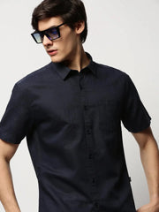 Men Navy Solid Casual Casual Shirts-SPARROW-1760-Navyblue