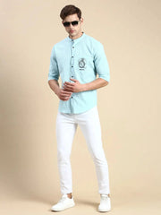 Men Blue Solid Casual Shirt-SAN-DEI-1062-Turquoiseblue