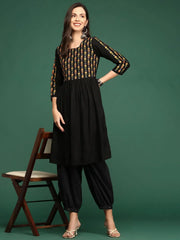 Women's Black Embroidered Anarkali Kurta-GW-1576-Black