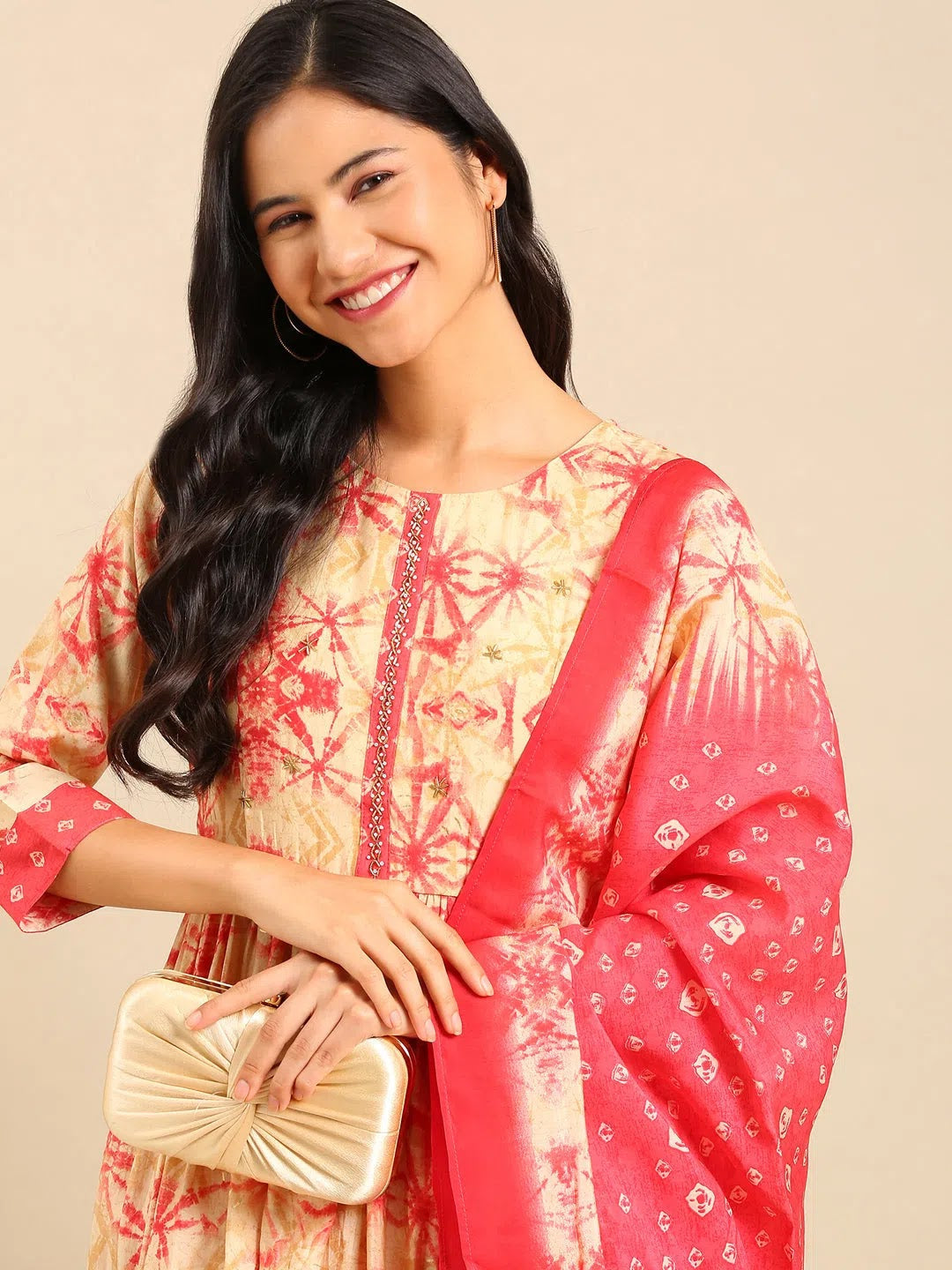 Women's Cream Tie Dye Kurta SetKC-821-Cream