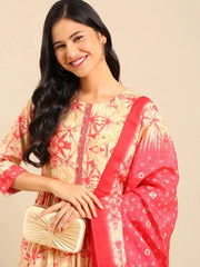 Women's Cream Tie Dye Kurta SetKC-821-Cream