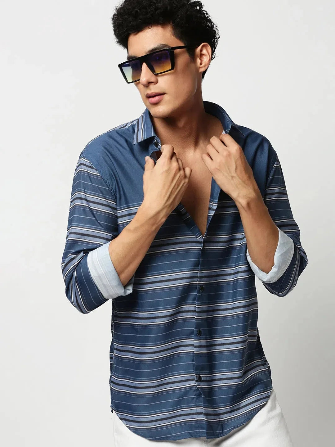 Blue Striped Cotton Mens Shirt | Stylish Casual DesiQlo