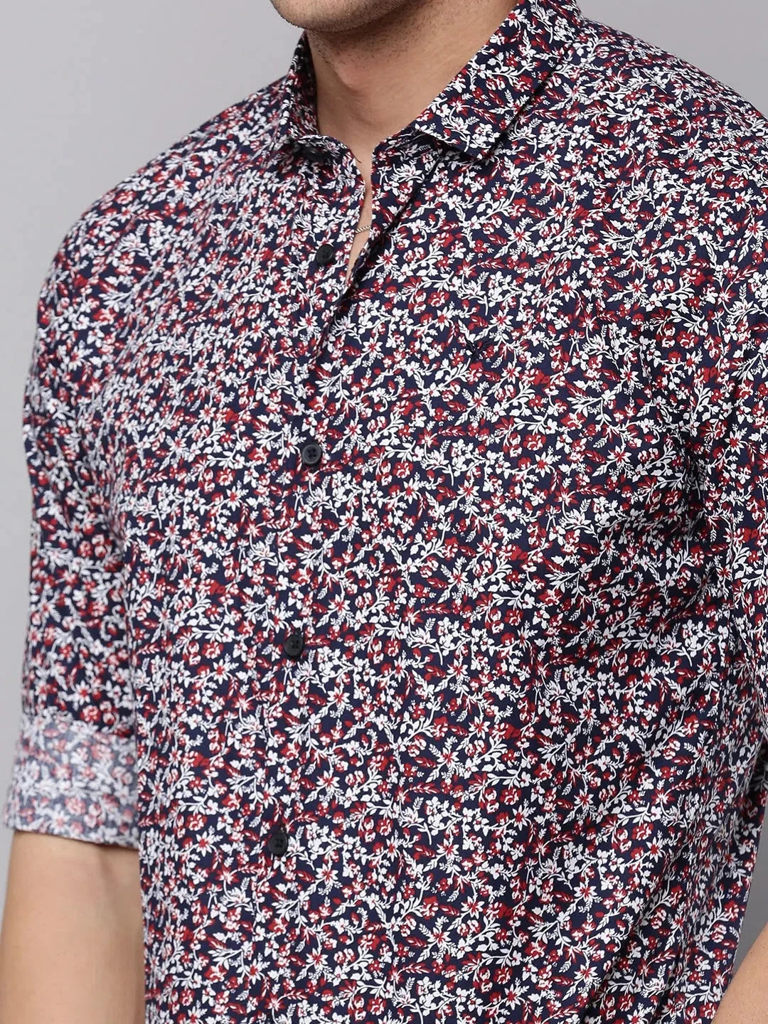 Navy Blue Printed Mens Shirt - Casual Cotton Shirt