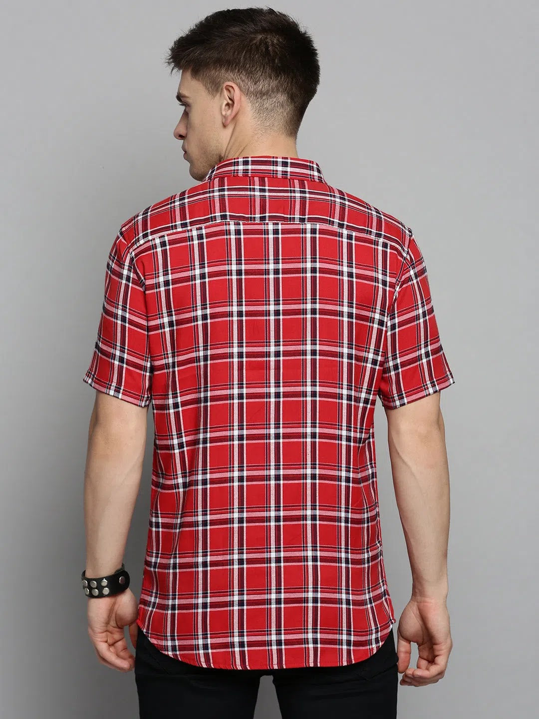 Orange Checked Mens Shirt - DesiQlo Cotton Casual Shirt