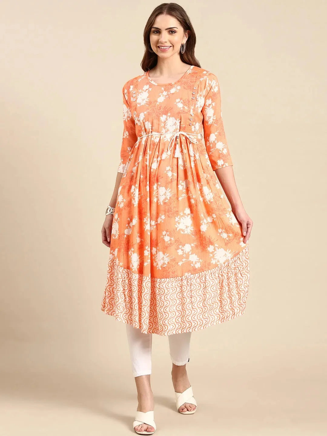 Orange Printed Anarkali Kurta - Stylish Anarkali Suits for Women