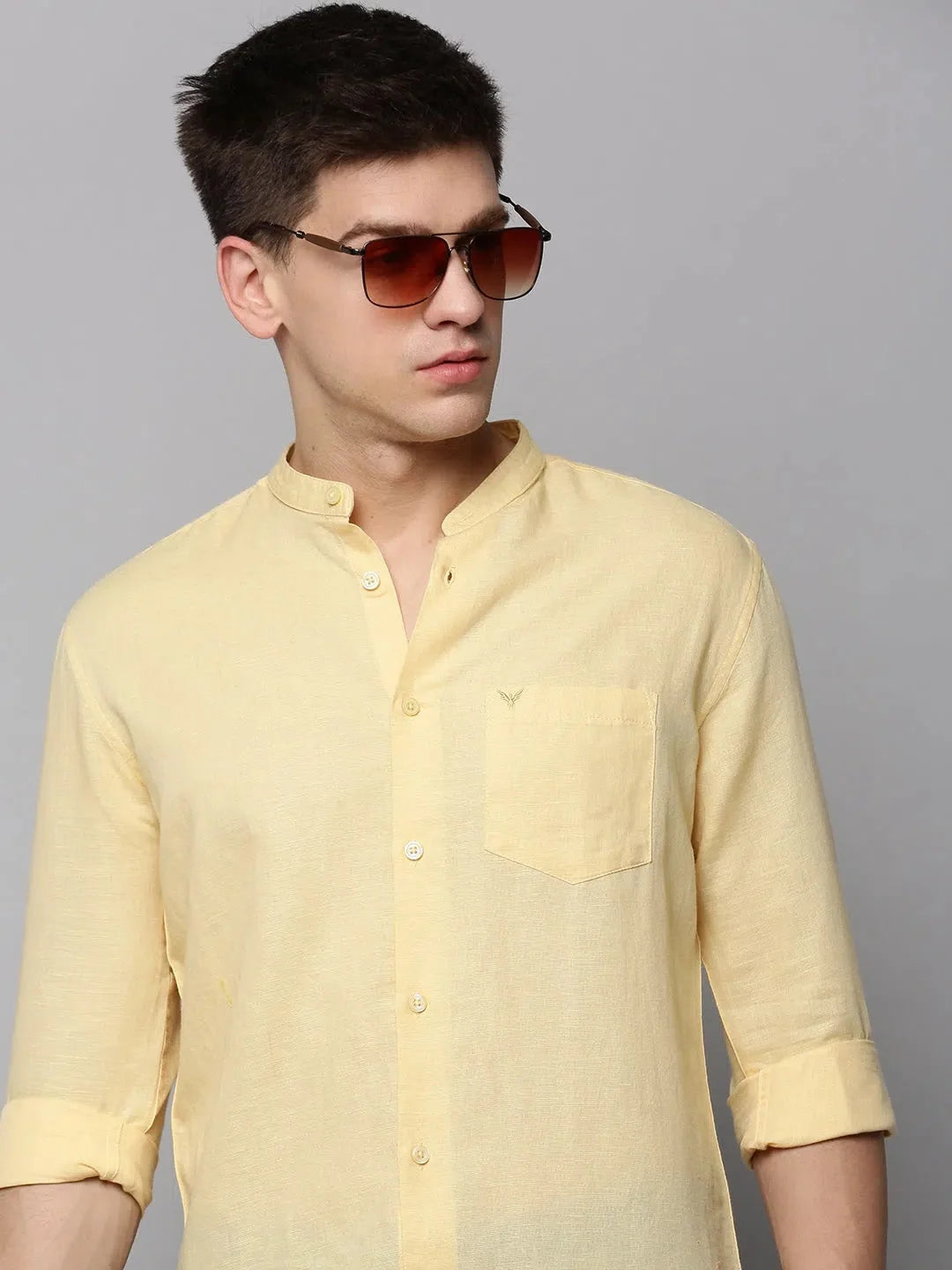 Men's Yellow Solid Cotton Shirt | Casual Comfort & Style