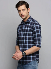 Men Navy Checked Casual Shirt-BOXERCHECKS-3344-Navyblue