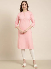 Women Straight Pink Solid Kurta-DF-1385-Pink