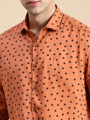 Men Rust Printed Casual Shirt-GURJANPRINT-5404-Rust