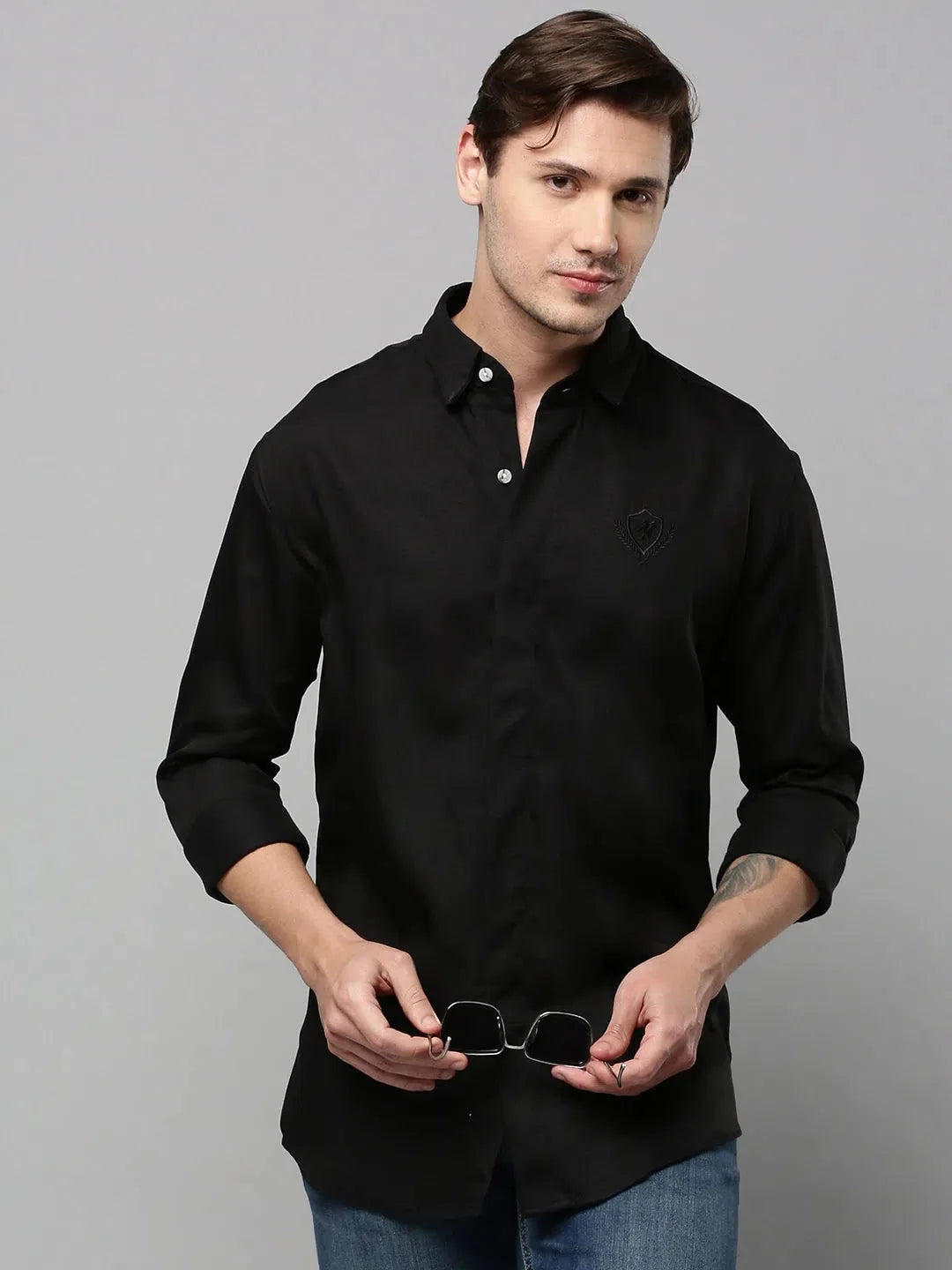 Black Solid Mens Shirt - Casual Cotton Shirt by DesiQlo