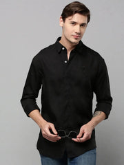 Men Black Solid Casual Shirt-ELECTRAPLAIN-4530-Black