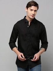 Men Black Solid Casual Shirt-ELECTRAPLAIN-4530-Black