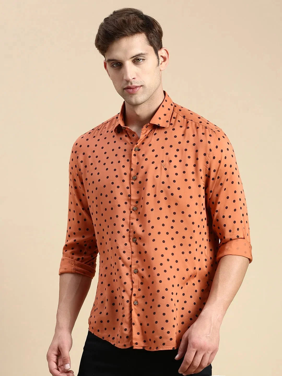 Rust Printed Mens Shirt | DesiQlo Cotton Casual Shirt