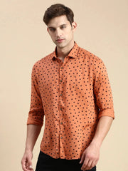 Men Rust Printed Casual Shirt-GURJANPRINT-5404-Rust