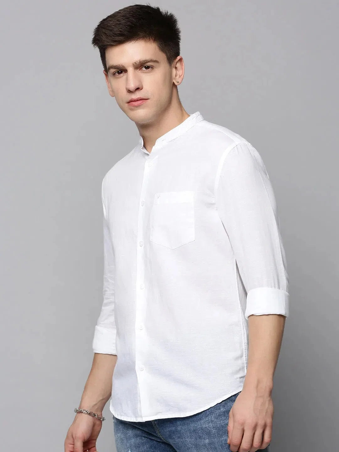 Vibrant White Cotton Mens Shirt - Solid Casual Shirt | DesiQlo