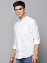 Men White Solid Casual Shirt-JISHALINEN-3074-White