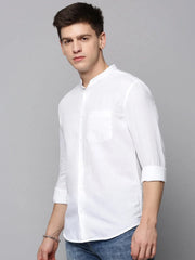 Men White Solid Casual Shirt-JISHALINEN-3074-White