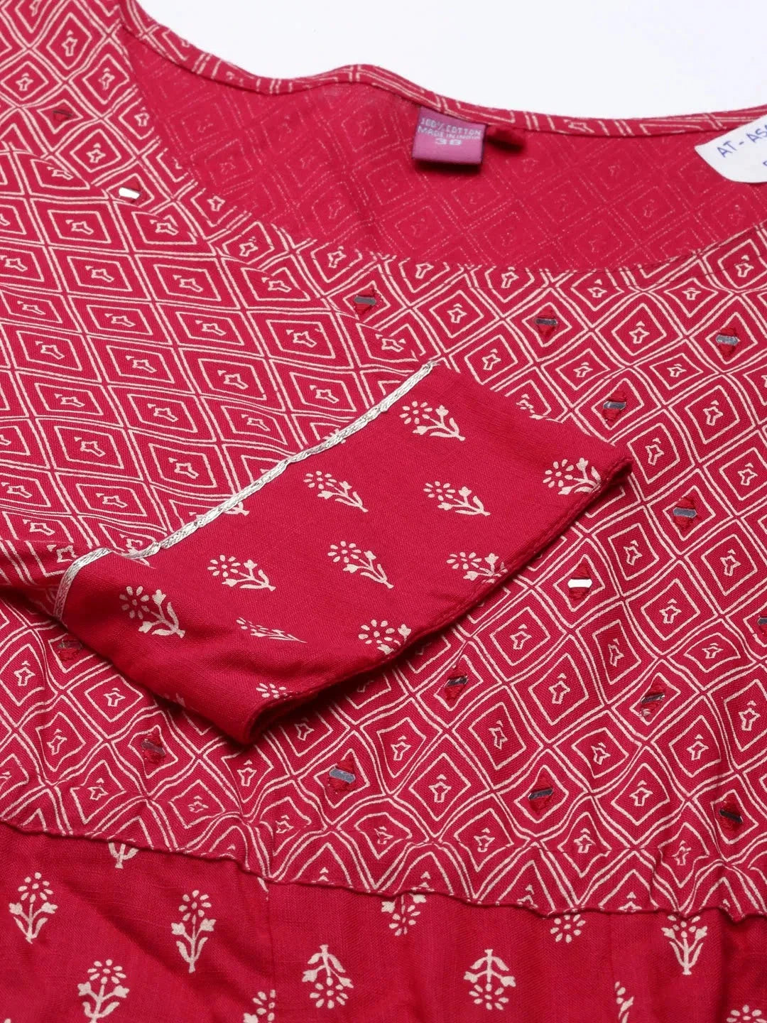 Red Printed Anarkali Kurta | Women's Cotton Anarkali Dress