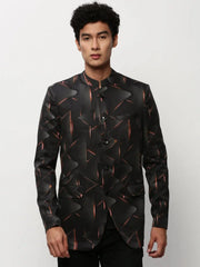 Men Black Printed Casual Blazers-SOBLZ-083-4-Black