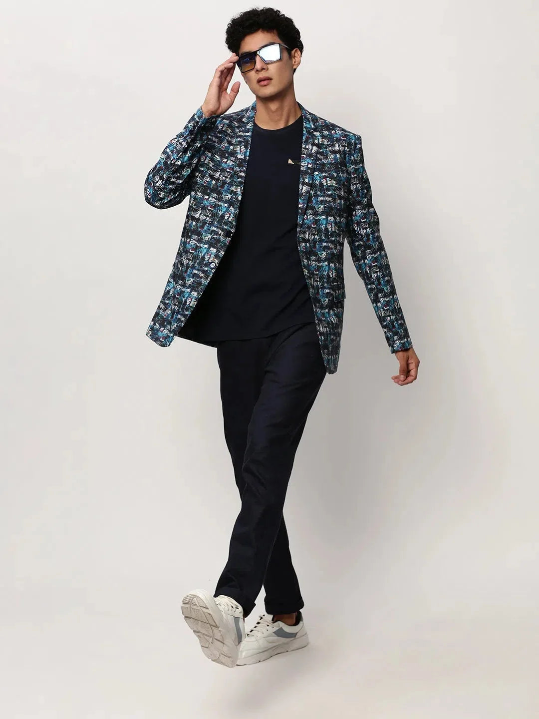 Blue Printed Casual Blazer | Men's Indian Nehru Jackets-DesiQlo