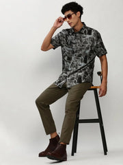 Men Black Printed Casual Casual Shirts-GEORGE-1653-Black