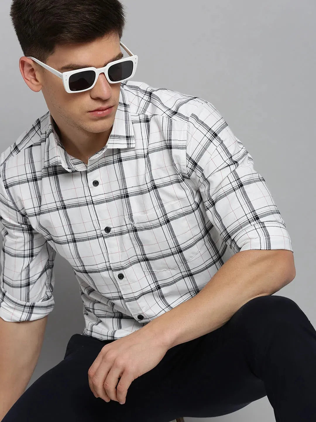 White Checkered Cotton Shirt - Mens Casual Style | DesiQlo