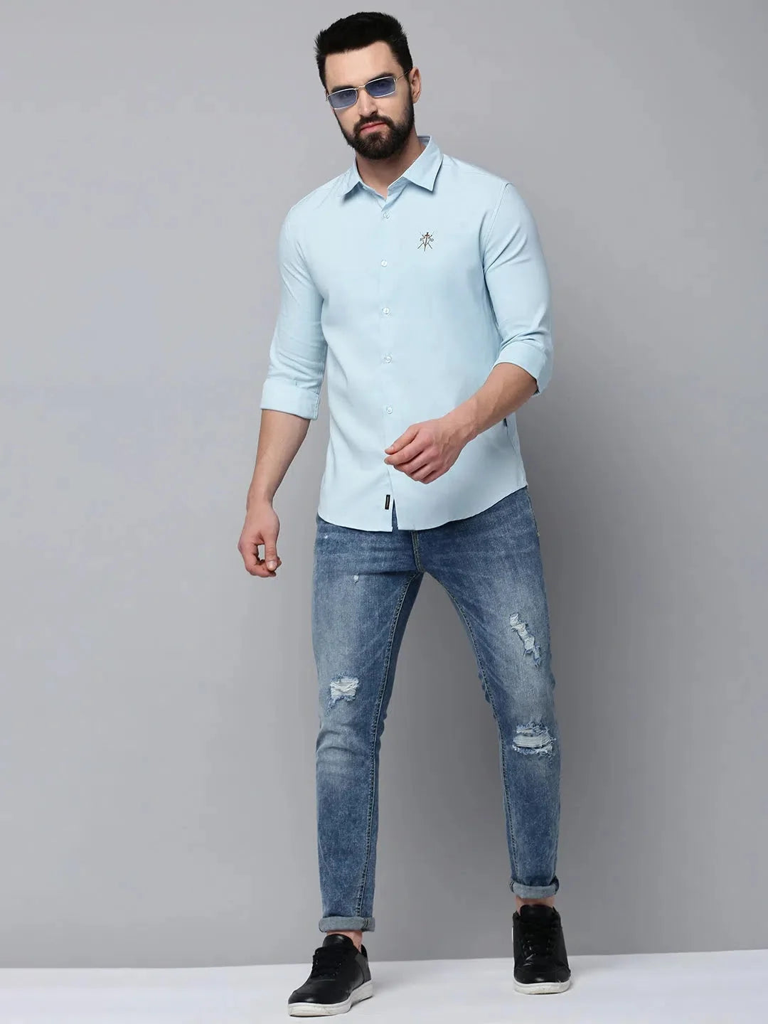 Blue Solid Cotton Mens Shirt - Stylish Cotton Shirt for Men