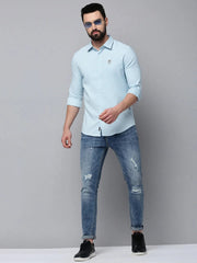 Men Blue Solid Casual Shirt-SHOPPEIMPORT-5222-Blue