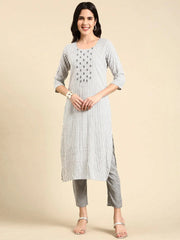 Women's White Striped Kurta SetKC-803-White