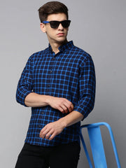 Men Navy Checked Casual Shirt-AVACHECKS-5042-Navyblue