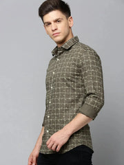 Men Green Checked Casual Shirt-FLIORIONIEPRINT-3497-Olive