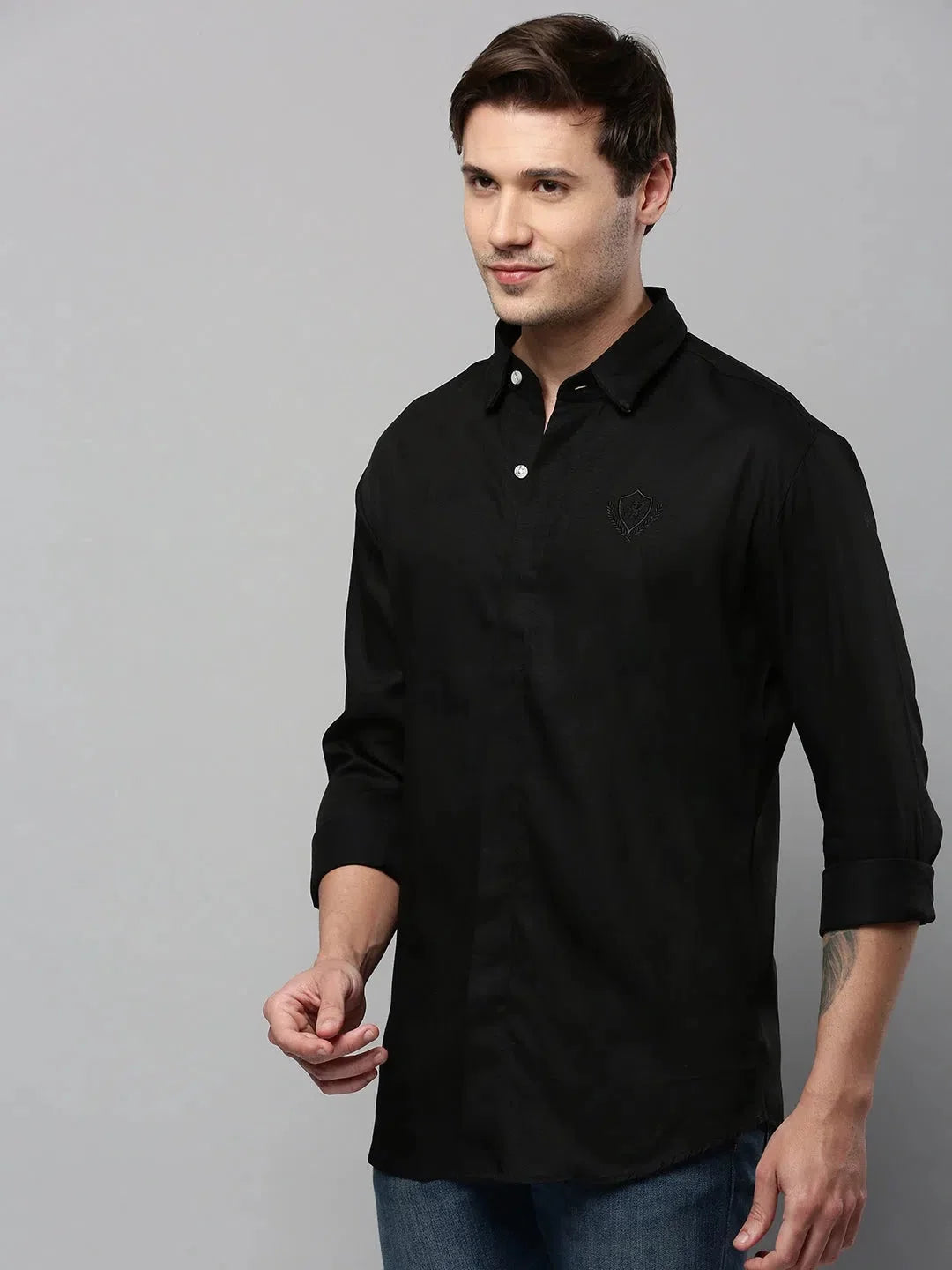 Black Solid Mens Shirt - Casual Cotton Shirt by DesiQlo
